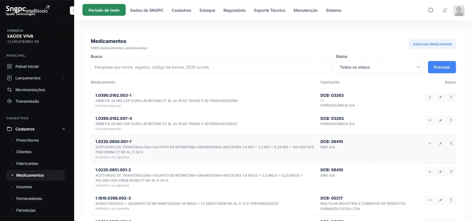 Cadastro de medicamentos no Sistema SNGPC Intellitools